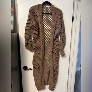 Elegant Tan Open-Knit Cardigan